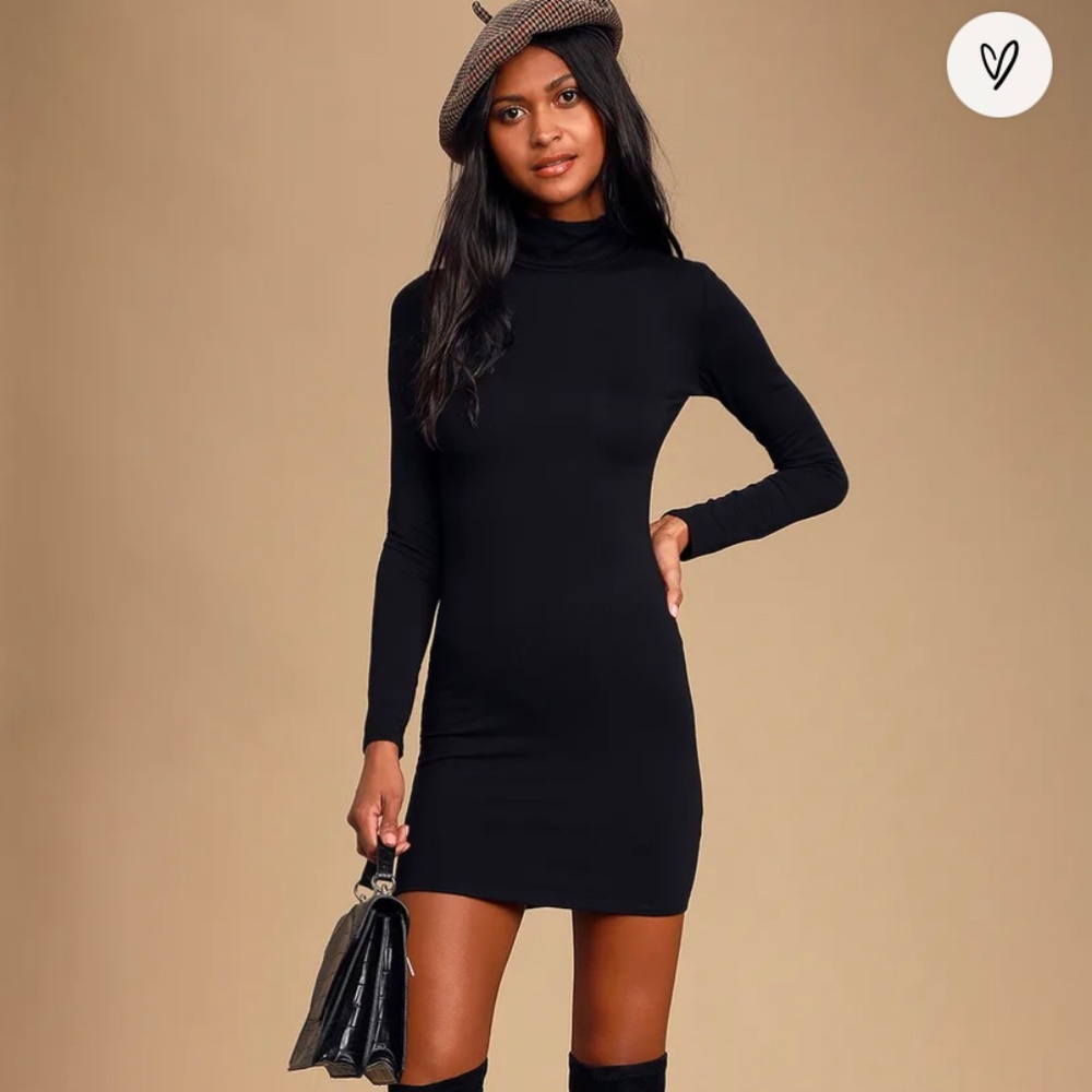 Lulus Black Long Sleeve Fitted Turtleneck Dress